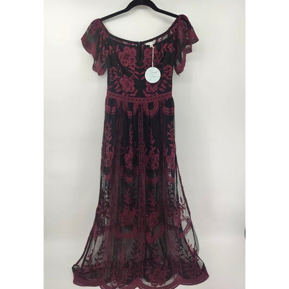 Cloud Ten Canyon Lace Black Romper Dress with Maroon Embroidery Dress Shorts Siz - Picture 10 of 16